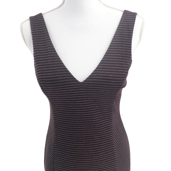 ASTR the Label Women Size Medium Striped Body-Con Sleeveless Dress Brown & Black - Picture 2 of 8